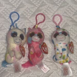 Ty Beanie Boos Unicorn Multicolor Plush Keychain Trio Fantasia Blitz Harmonie